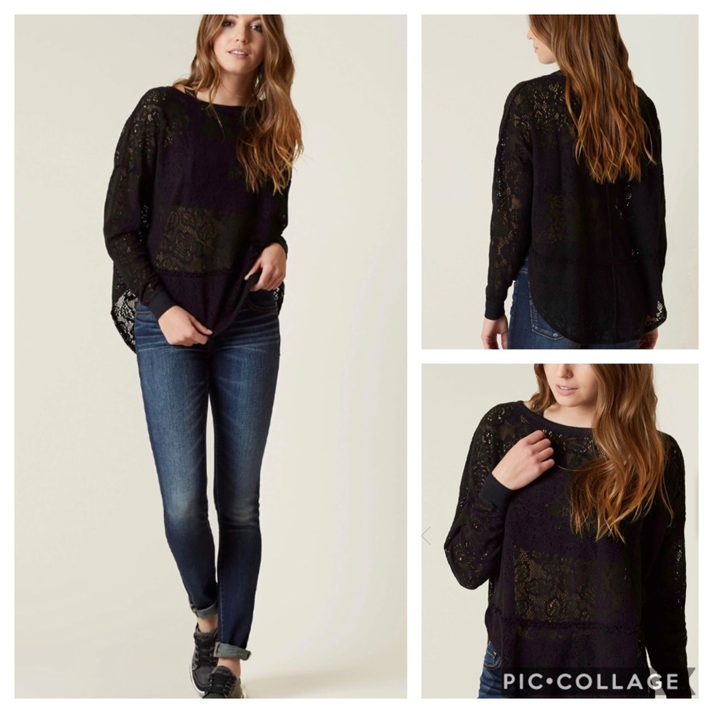 FREE PEOPLE “ Not so cold” Black Lace Long Sleeve Pulloverbh BB Be